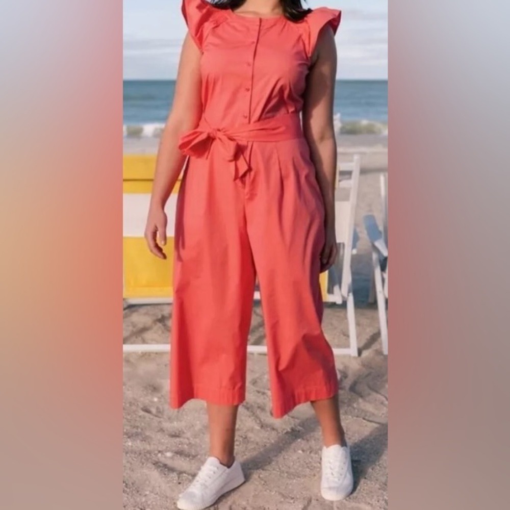 Gal Meets‎ Glam Watermelon Saffron Flutter Sleeve Cropped Wide Leg Jumpsuit SZ 6